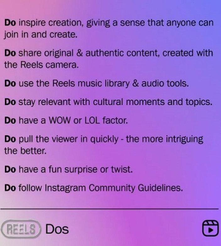 La liste des bonnes choses à faire avec les Reels Instagram